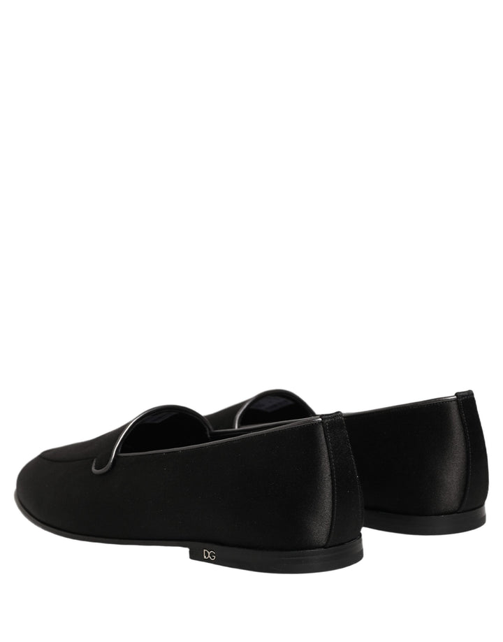 Men’s Dolce &amp; Gabbana Black Satin Logo Slip on Flats Loafers Shoes