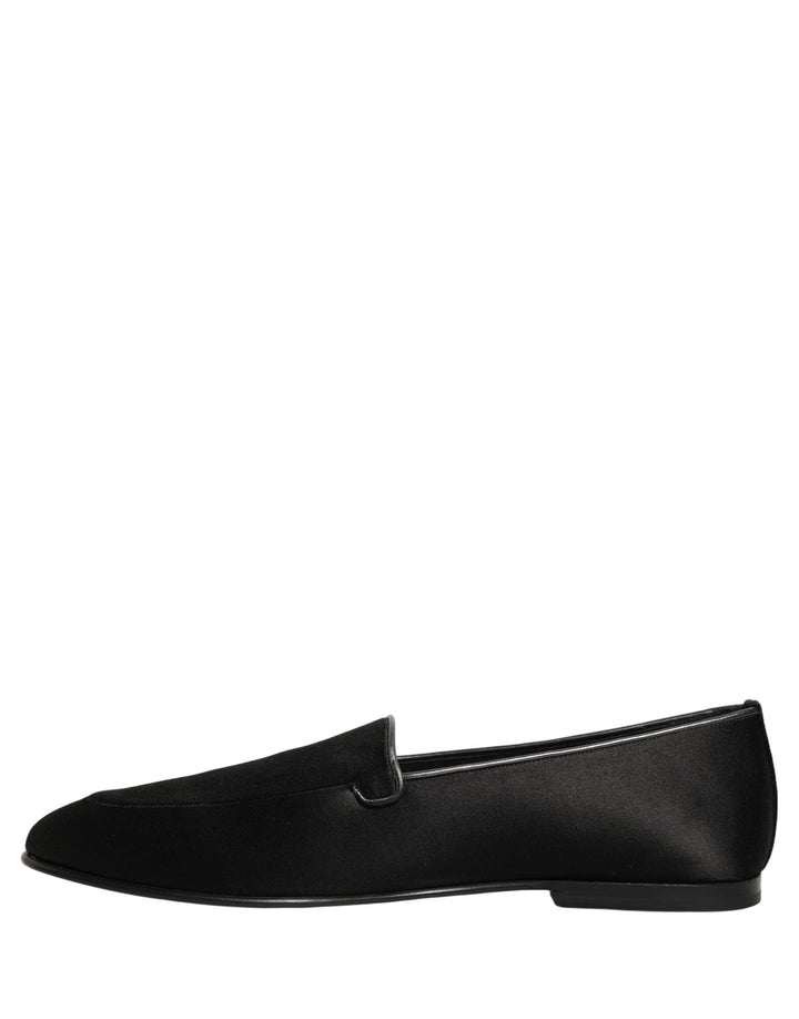 Men’s Dolce &amp; Gabbana Black Satin Logo Slip on Flats Loafers Shoes