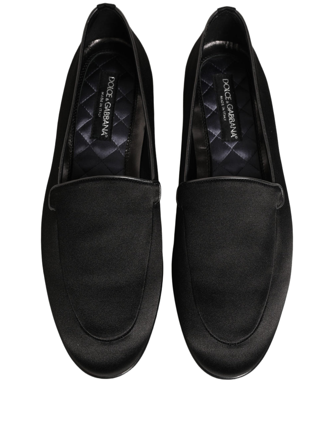 Men’s Dolce &amp; Gabbana Black Satin Logo Slip on Flats Loafers Shoes