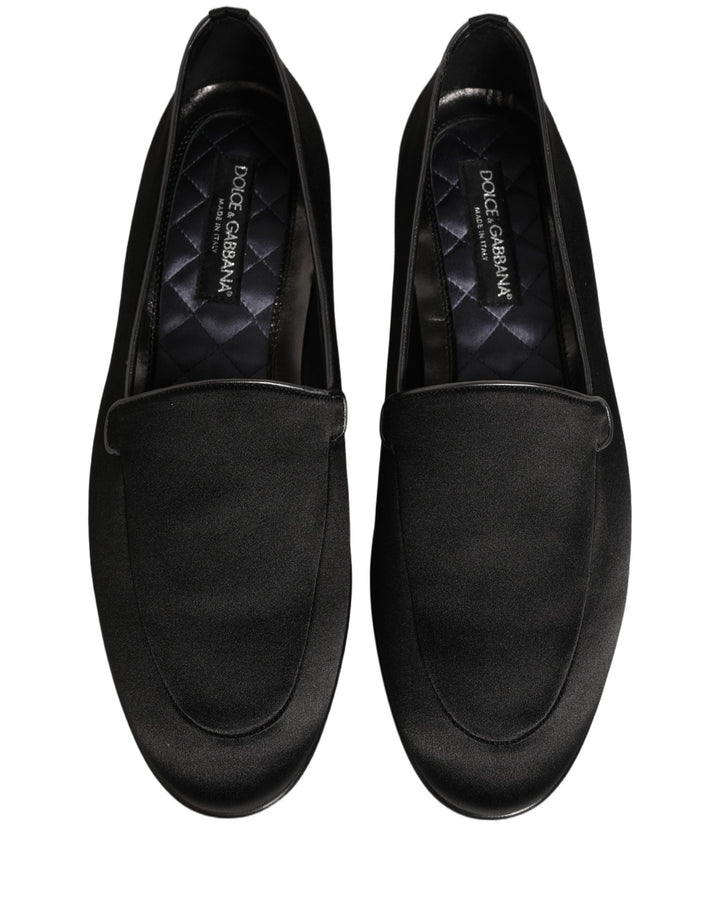 Men’s Dolce &amp; Gabbana Black Satin Logo Slip on Flats Loafers Shoes