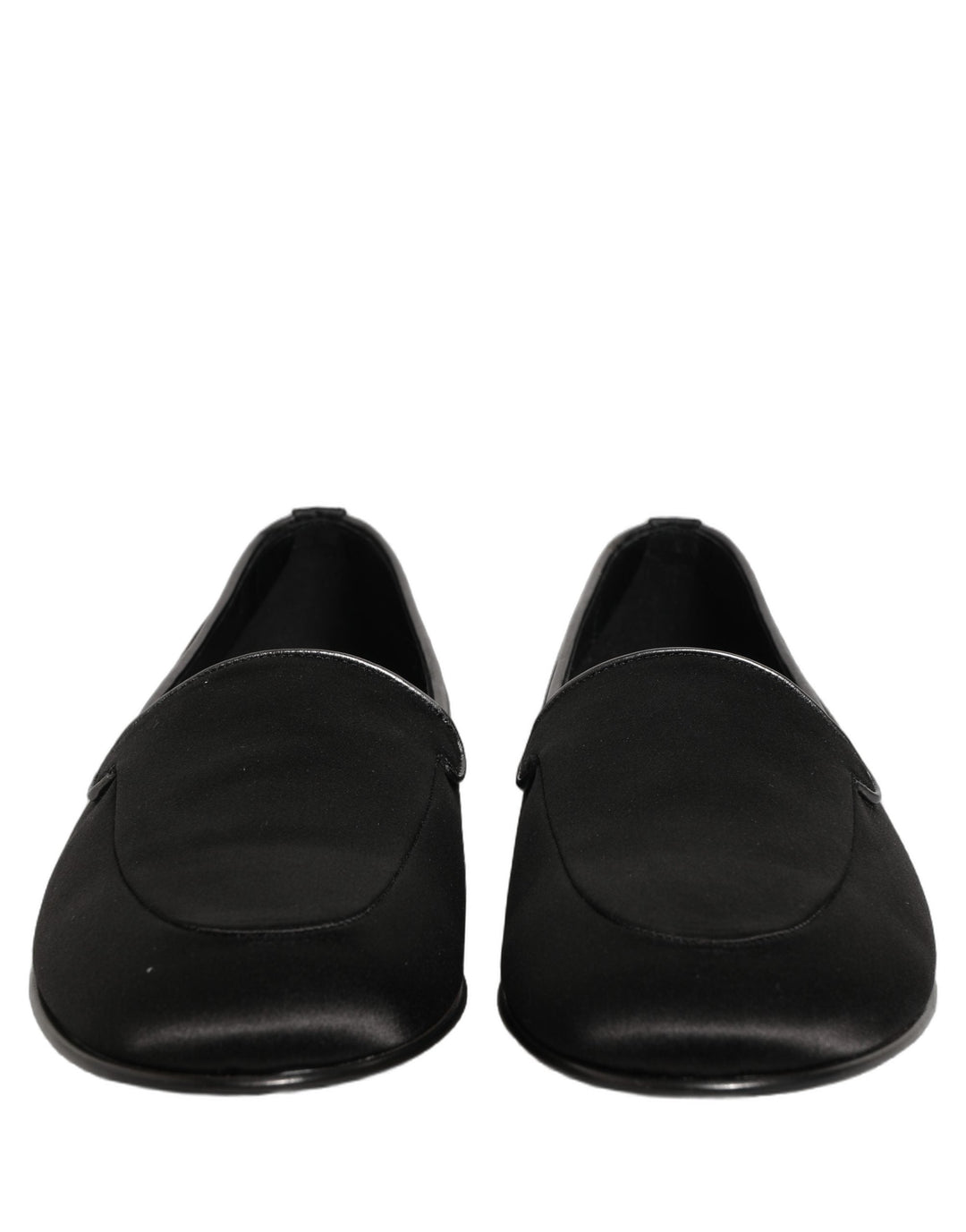 Men’s Dolce &amp; Gabbana Black Satin Logo Slip on Flats Loafers Shoes