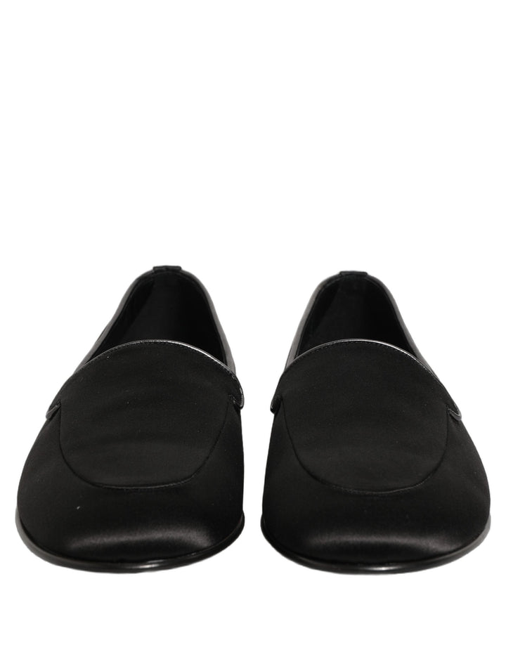 Men’s Dolce &amp; Gabbana Black Satin Logo Slip on Flats Loafers Shoes