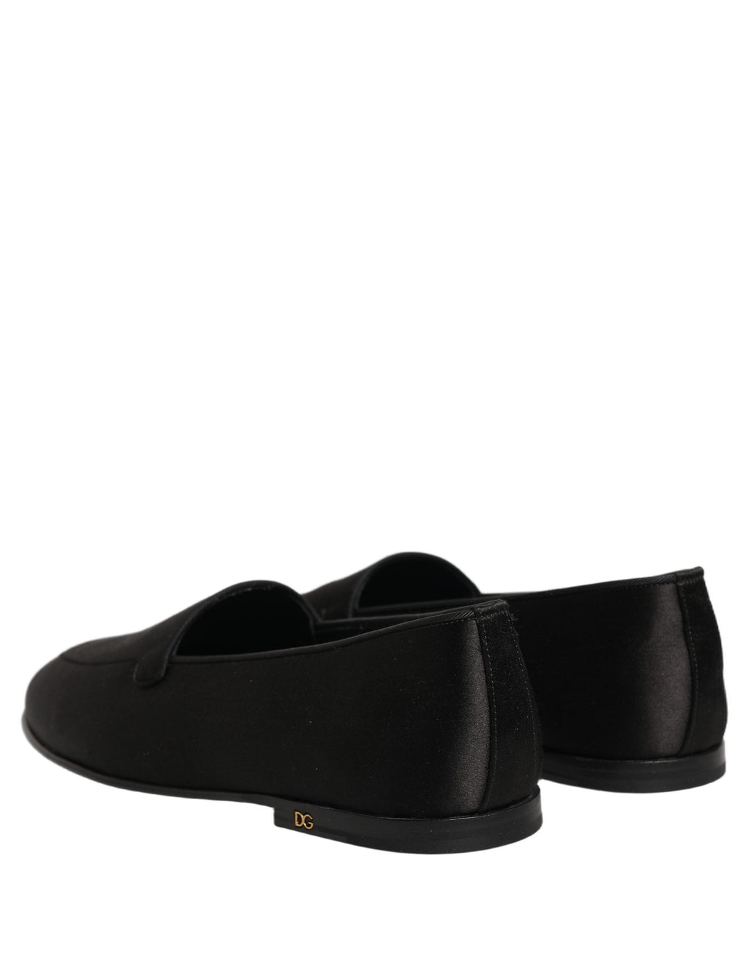 Men’s Dolce &amp; Gabbana Black Satin Logo Slip on Flats Loafers Shoes