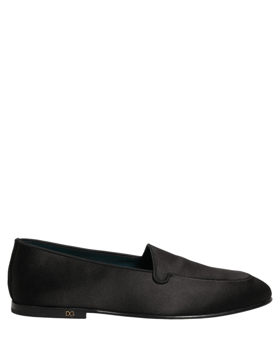 Men’s Dolce &amp; Gabbana Black Satin Logo Slip on Flats Loafers Shoes