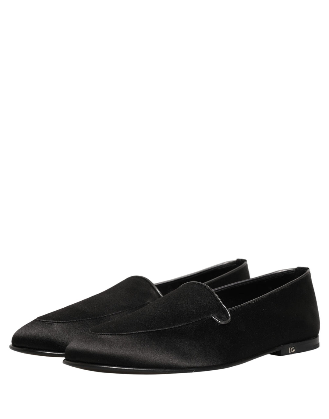 Men’s Dolce &amp; Gabbana Black Satin Logo Slip on Flats Loafers Shoes