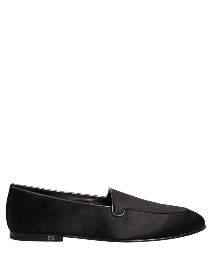 Men’s Dolce &amp; Gabbana Black Satin Logo Slip on Flats Loafers Shoes