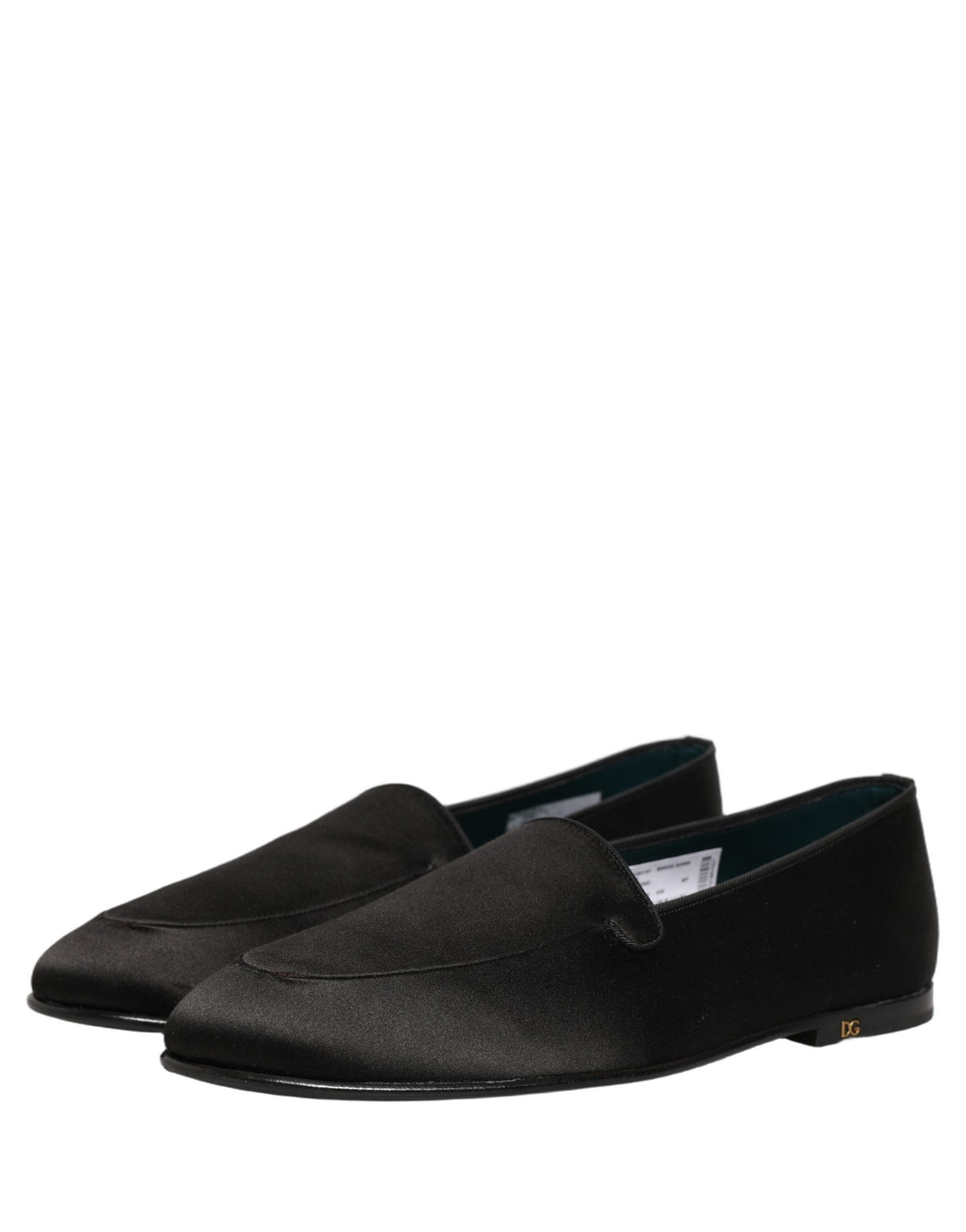 Men’s Dolce &amp; Gabbana Black Satin Logo Slip on Flats Loafers Shoes