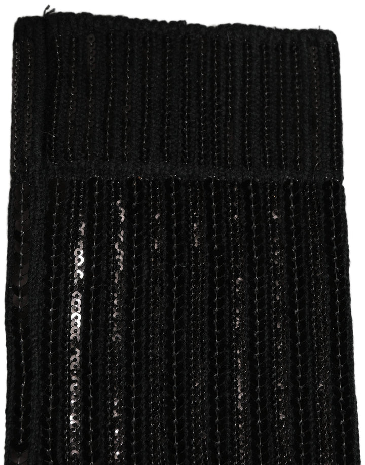 Dolce &amp; Gabbana Black Sequin Cotton Knit Mid Calf Accessory Socks