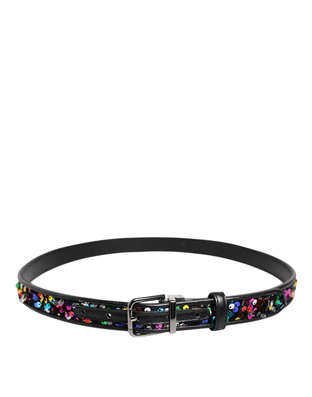 Dolce &amp; Gabbana Black Sequin Embellished Metal Buckle Belt