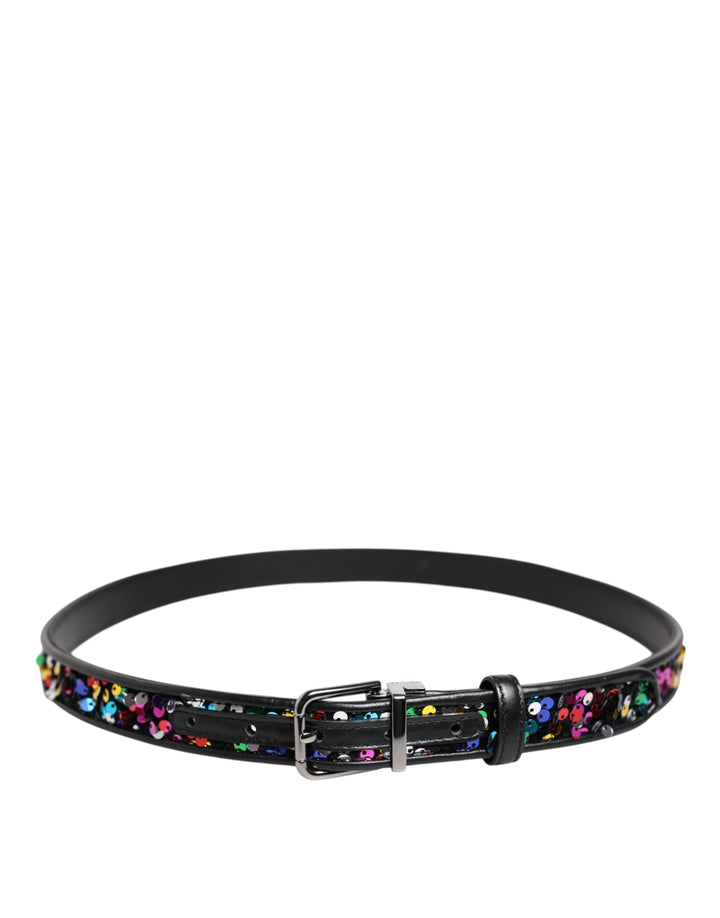 Dolce &amp; Gabbana Black Sequin Embellished Metal Buckle Belt