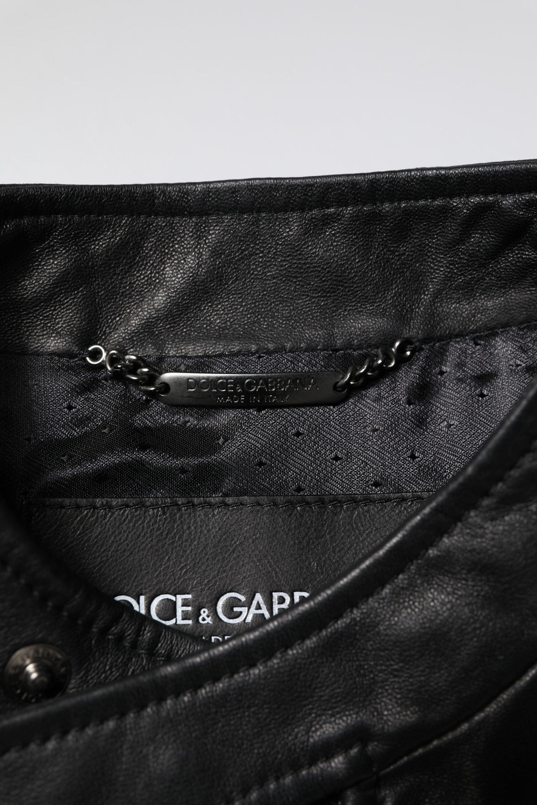 Men’s Dolce &amp; Gabbana Black Sheep Leather Biker Full Zip Jacket