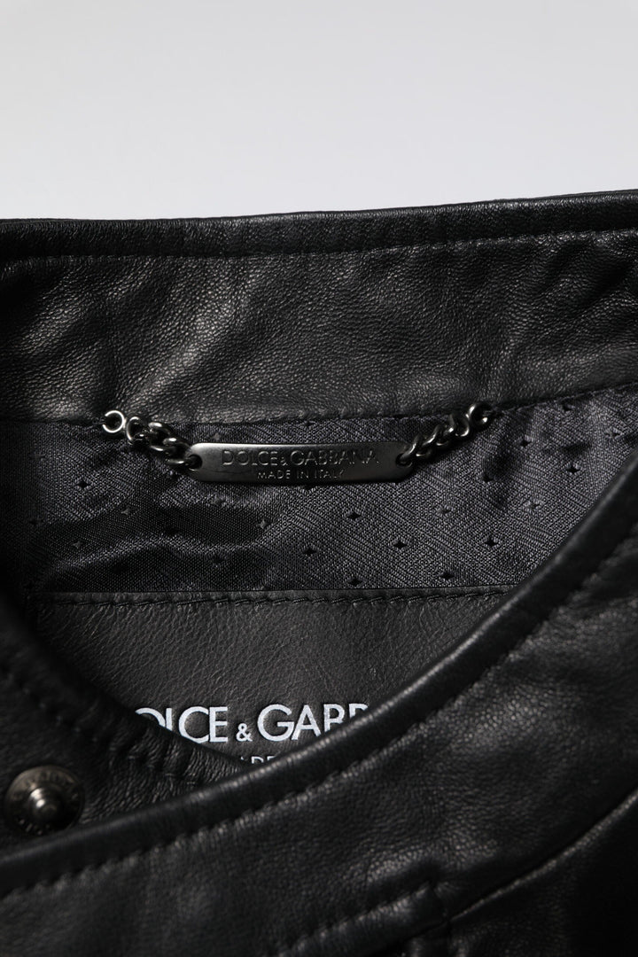 Men’s Dolce &amp; Gabbana Black Sheep Leather Biker Full Zip Jacket