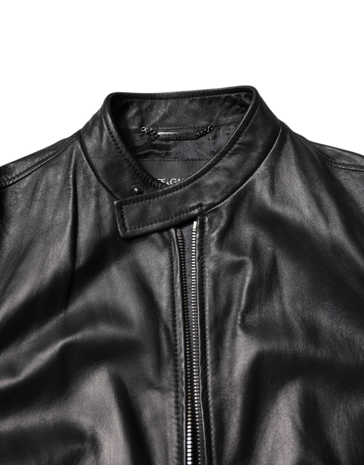 Men’s Dolce &amp; Gabbana Black Sheep Leather Biker Full Zip Jacket