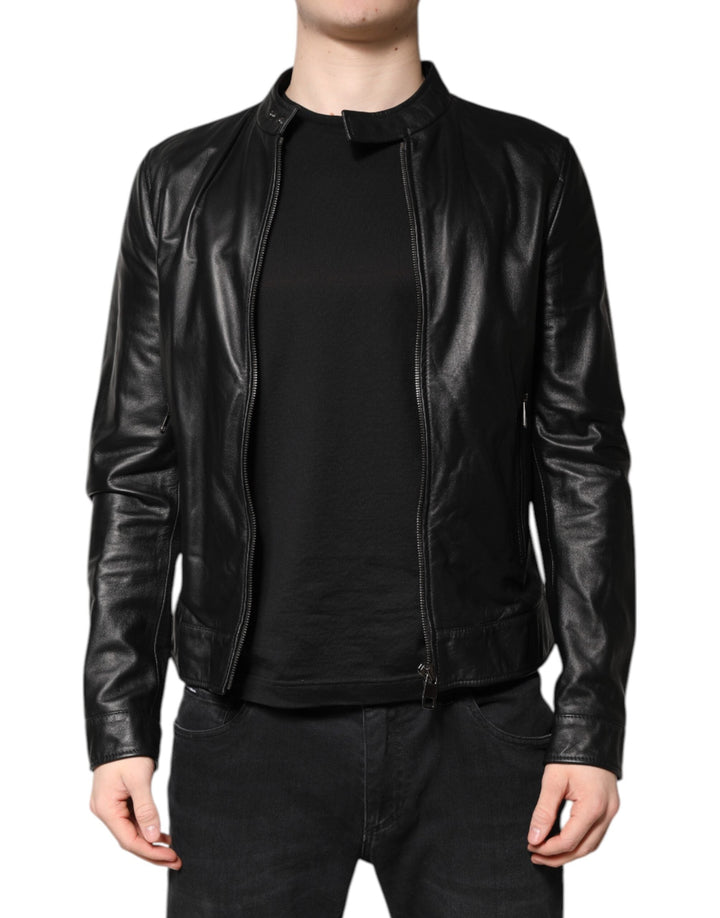 Men’s Dolce &amp; Gabbana Black Sheep Leather Biker Full Zip Jacket