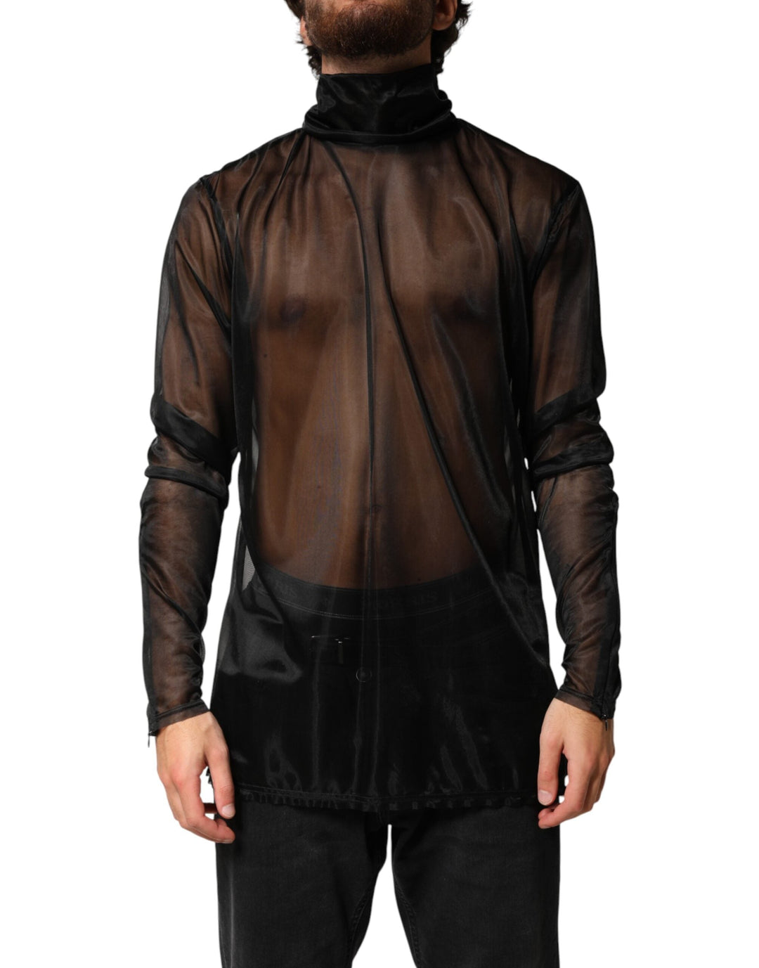 Men’s Dolce &amp; Gabbana Black Sheer Long Sleeves Turtleneck Top