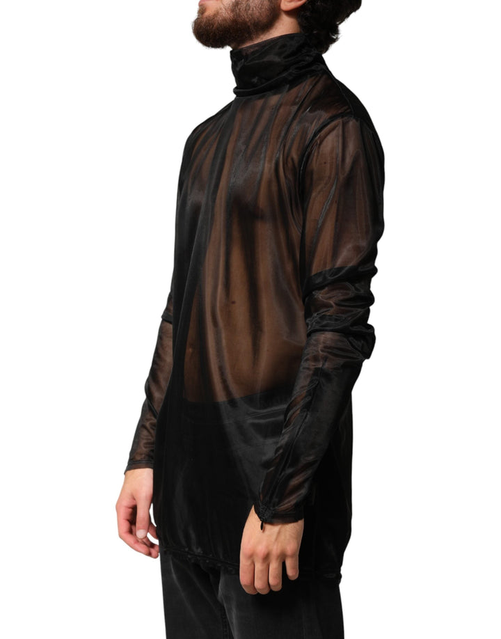 Men’s Dolce &amp; Gabbana Black Sheer Long Sleeves Turtleneck Top