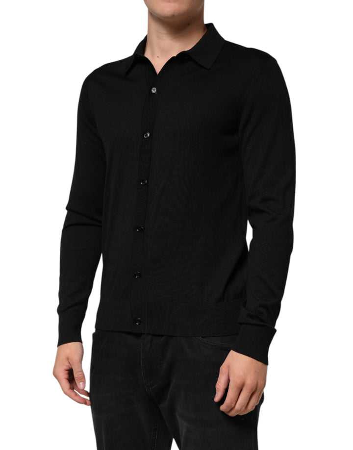 Men’s Dolce &amp; Gabbana Black Silk Button Up Lightweight Sweater