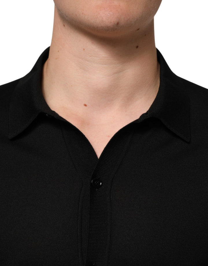 Men’s Dolce &amp; Gabbana Black Silk Button Up Lightweight Sweater