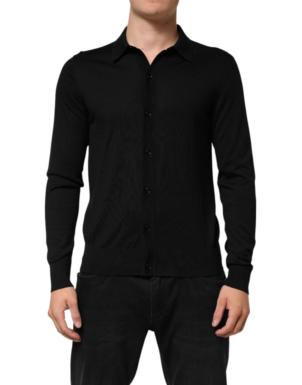 Men’s Dolce & Gabbana Black Silk Button Up Lightweight Sweater