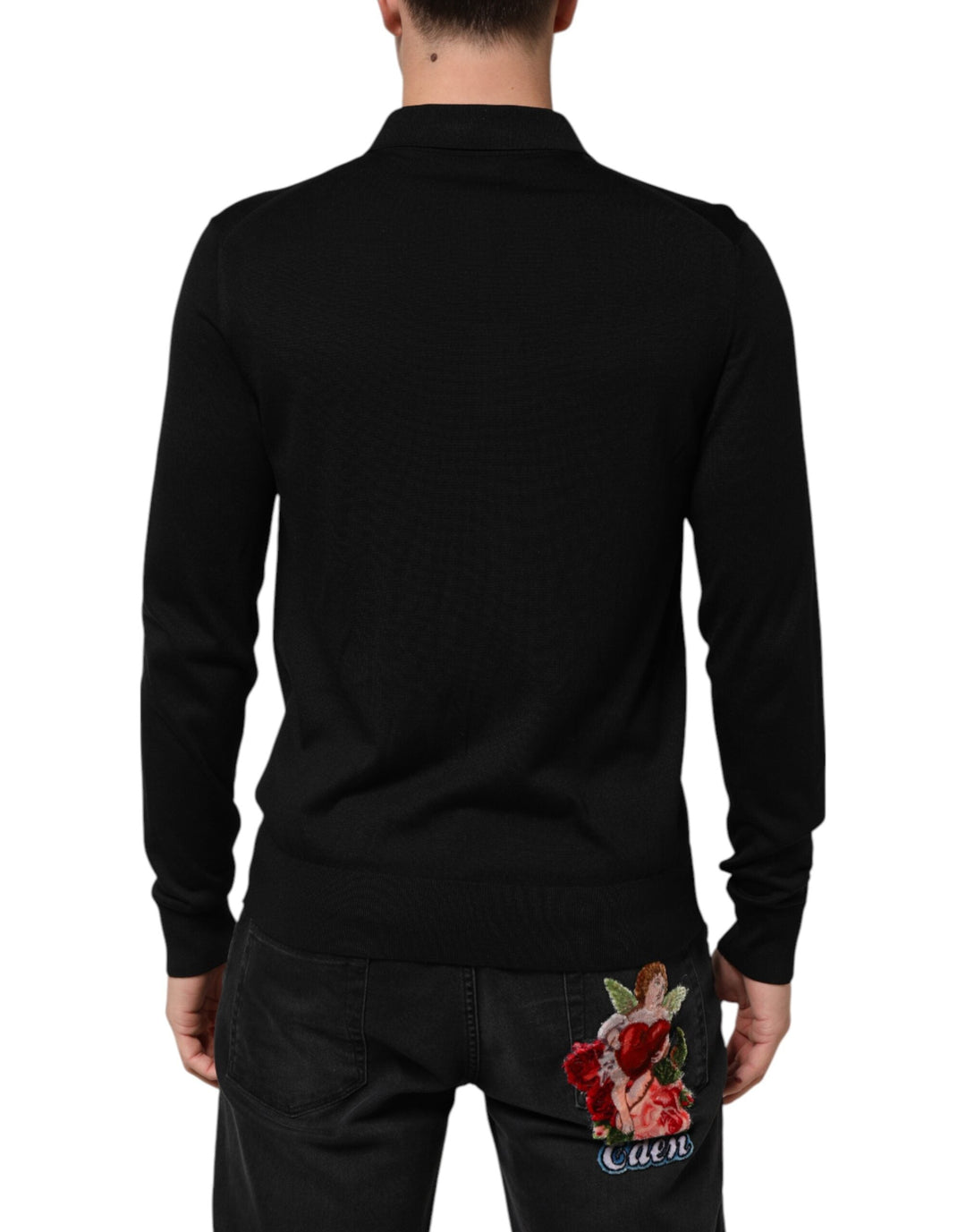 Men’s Dolce &amp; Gabbana Black Silk Button Up Lightweight Sweater
