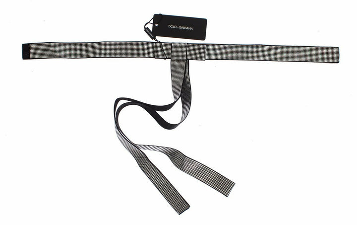 Dolce &amp; Gabbana Black Silk Clear Crystal Bow Waist Belt