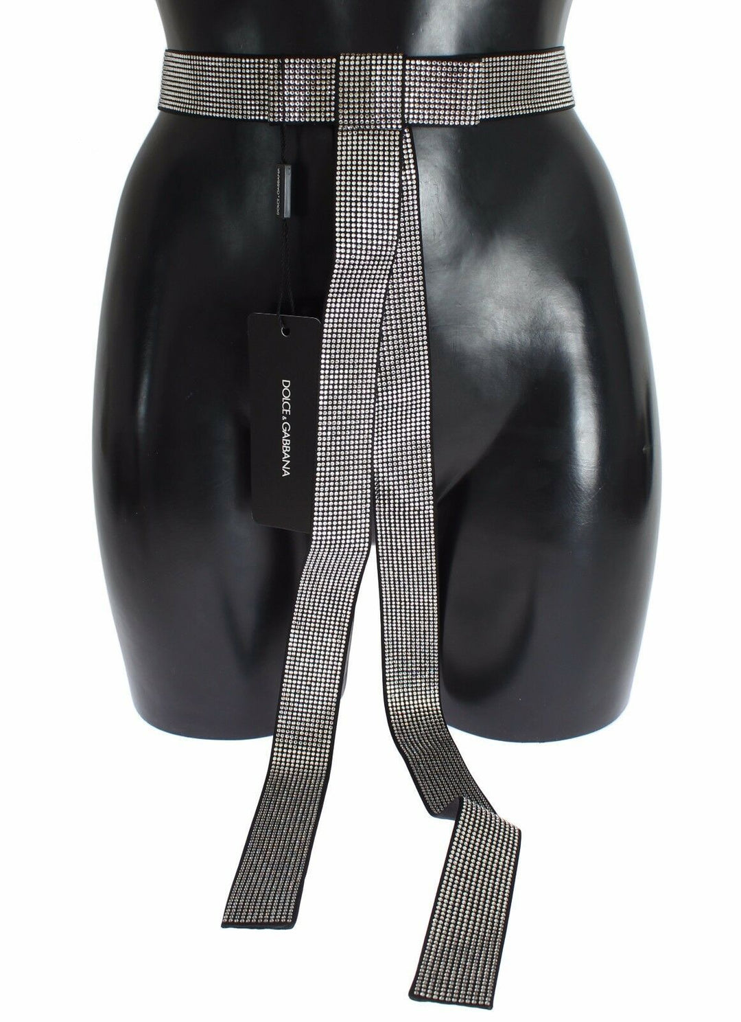Dolce &amp; Gabbana Black Silk Clear Crystal Bow Waist Belt