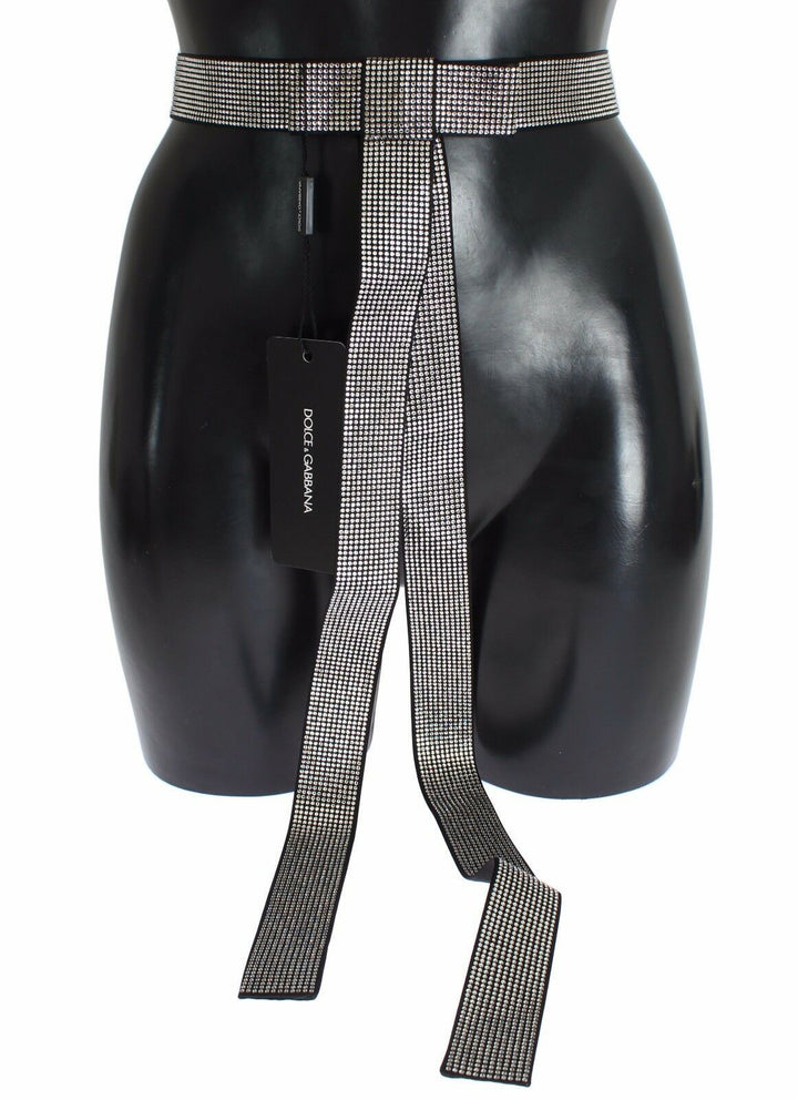 Dolce &amp; Gabbana Black Silk Clear Crystal Bow Waist Belt