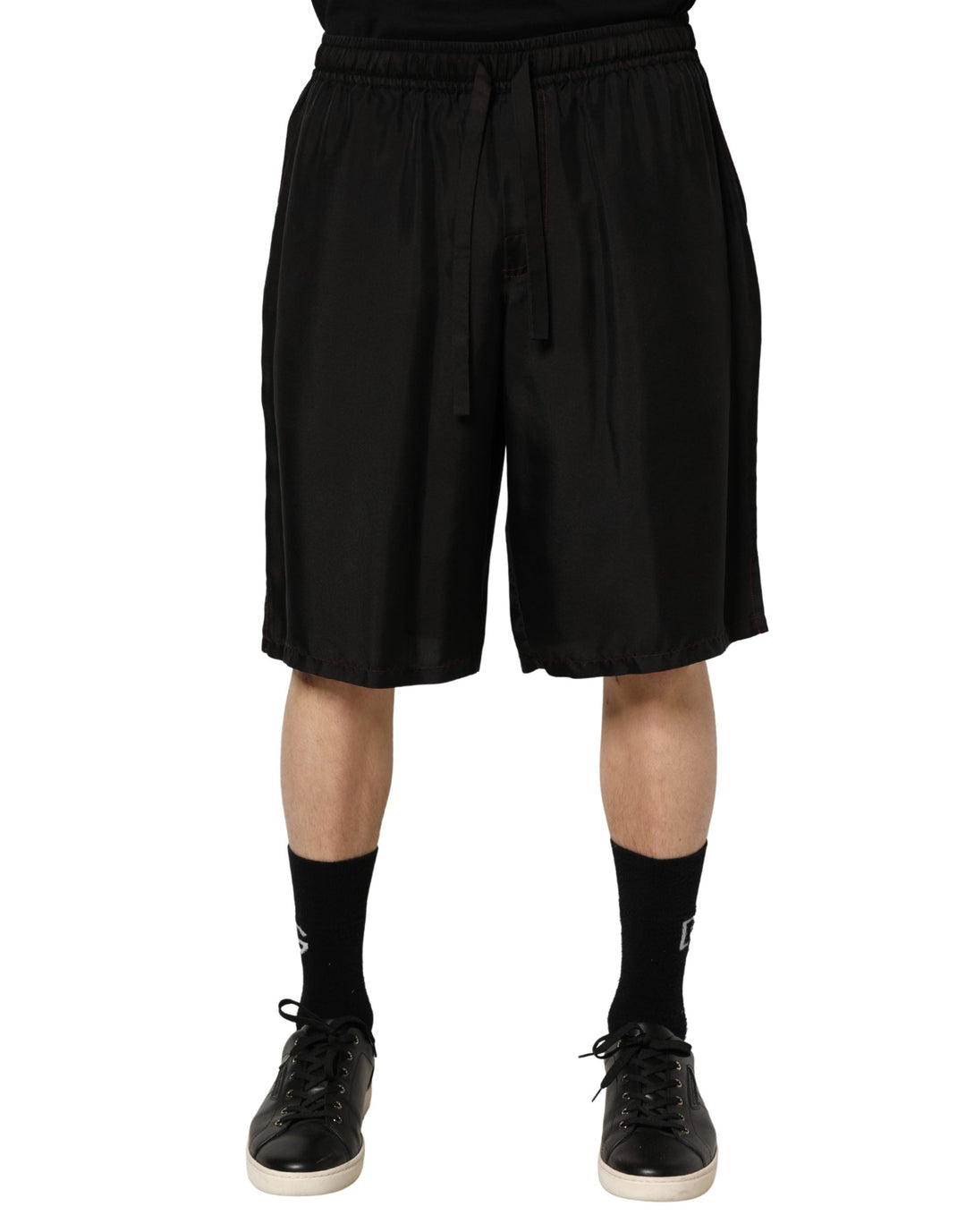 Men’s Dolce &amp; Gabbana Black Silk Drawstring Men Bermuda Shorts