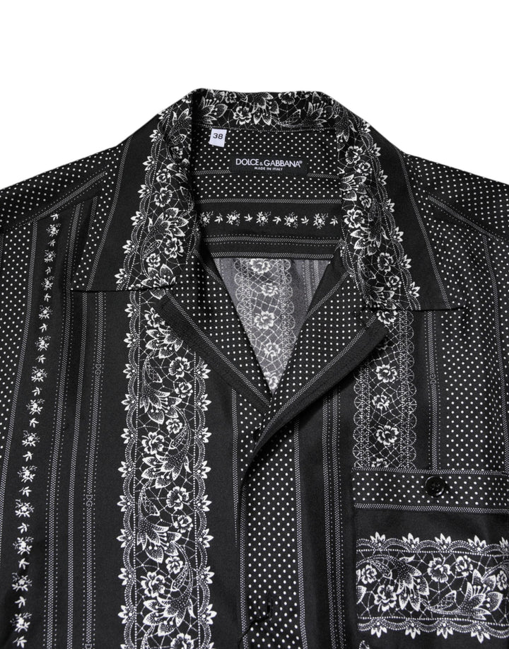 Dolce &amp; Gabbana Black Silk Floral Print Short Sleeves Shirt