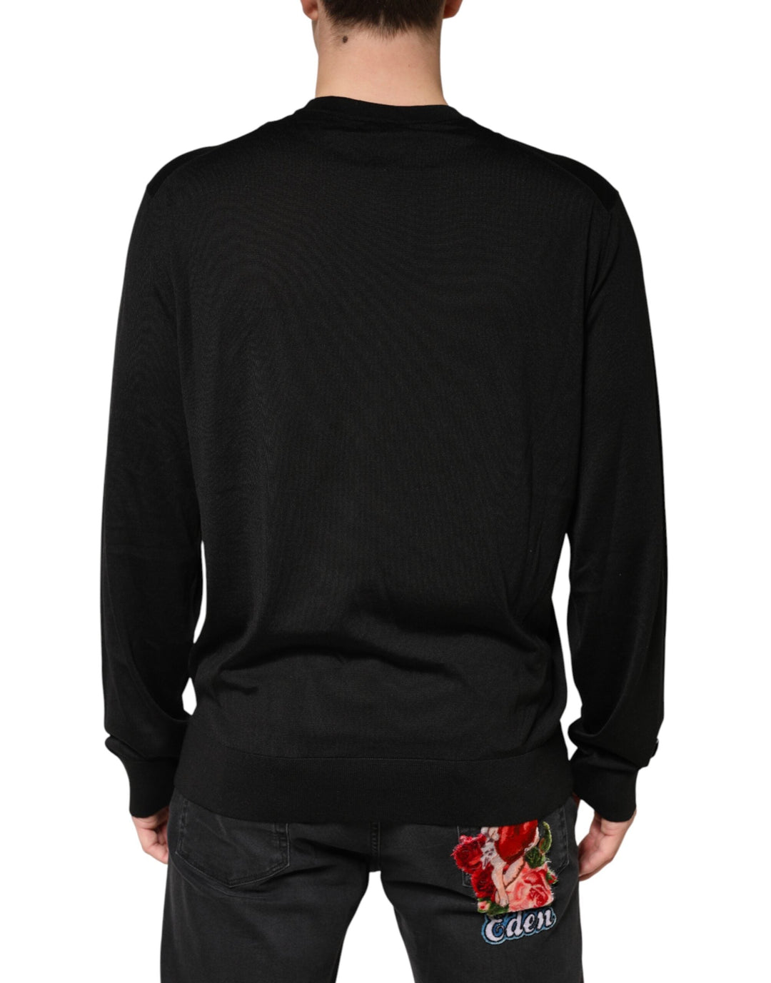 Men’s Dolce &amp; Gabbana Black Silk Men Crew Neck Pullover Sweater