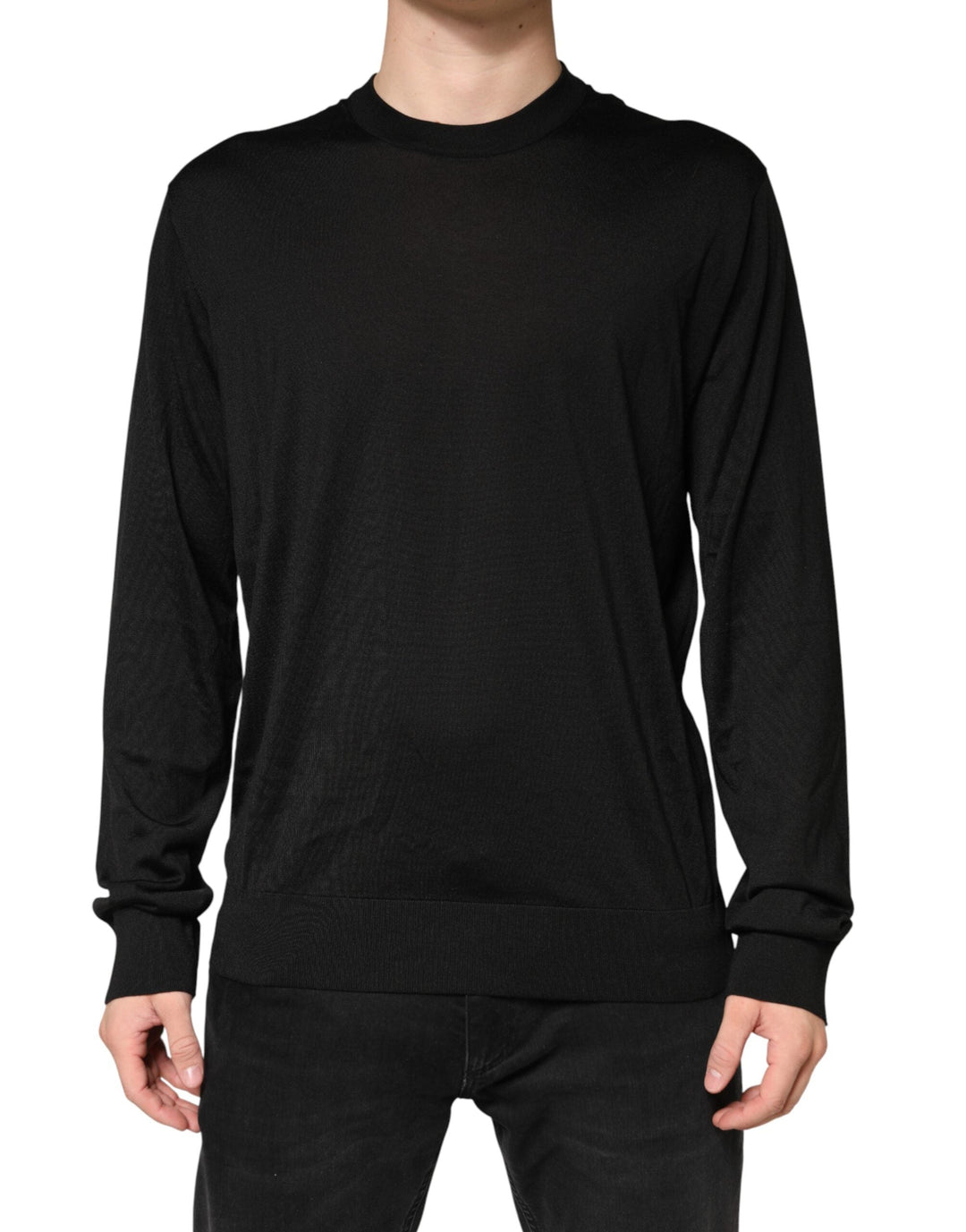 Men’s Dolce &amp; Gabbana Black Silk Men Crew Neck Pullover Sweater