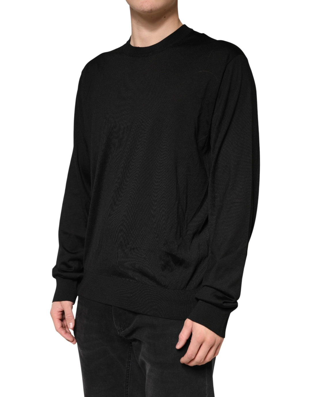 Men’s Dolce &amp; Gabbana Black Silk Men Crew Neck Pullover Sweater