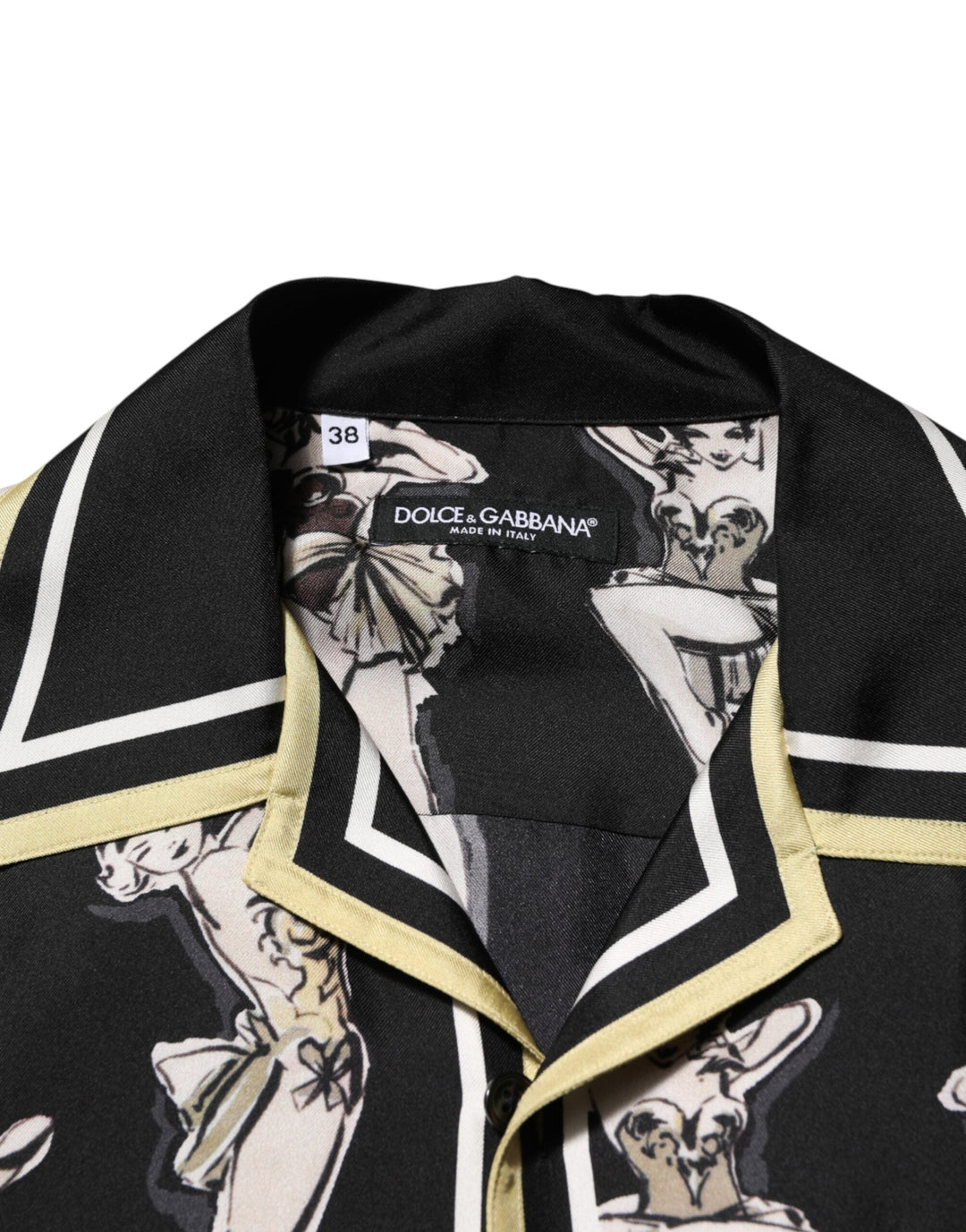 Dolce &amp; Gabbana Black Silk Pin Up Printed Button Down Shirt