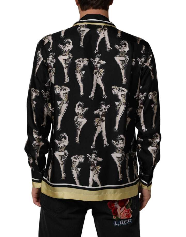 Men’s Dolce &amp; Gabbana Black Silk Pin Up Printed Button Down Shirt