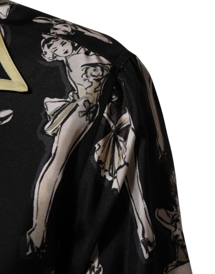 Dolce &amp; Gabbana Black Silk Pin Up Printed Button Down Shirt