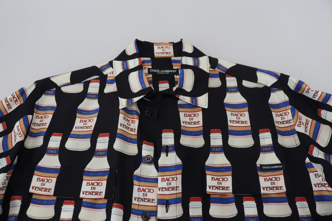 Dolce &amp; Gabbana Black Silk Printed Collared Men Casual Shirt