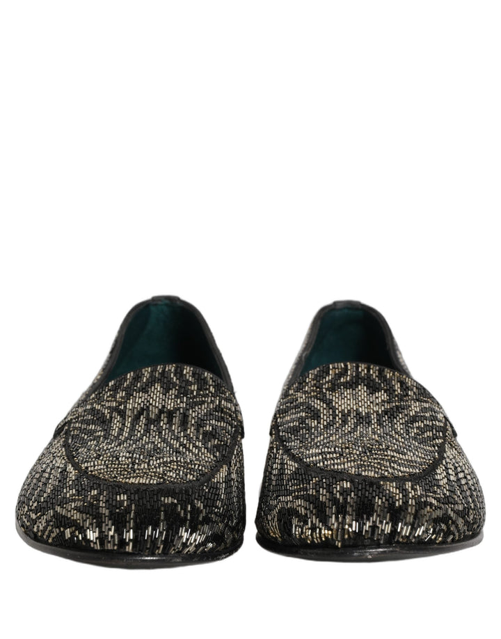 Men’s Dolce &amp; Gabbana Black Silver Embellished Dress Loafers Shoes