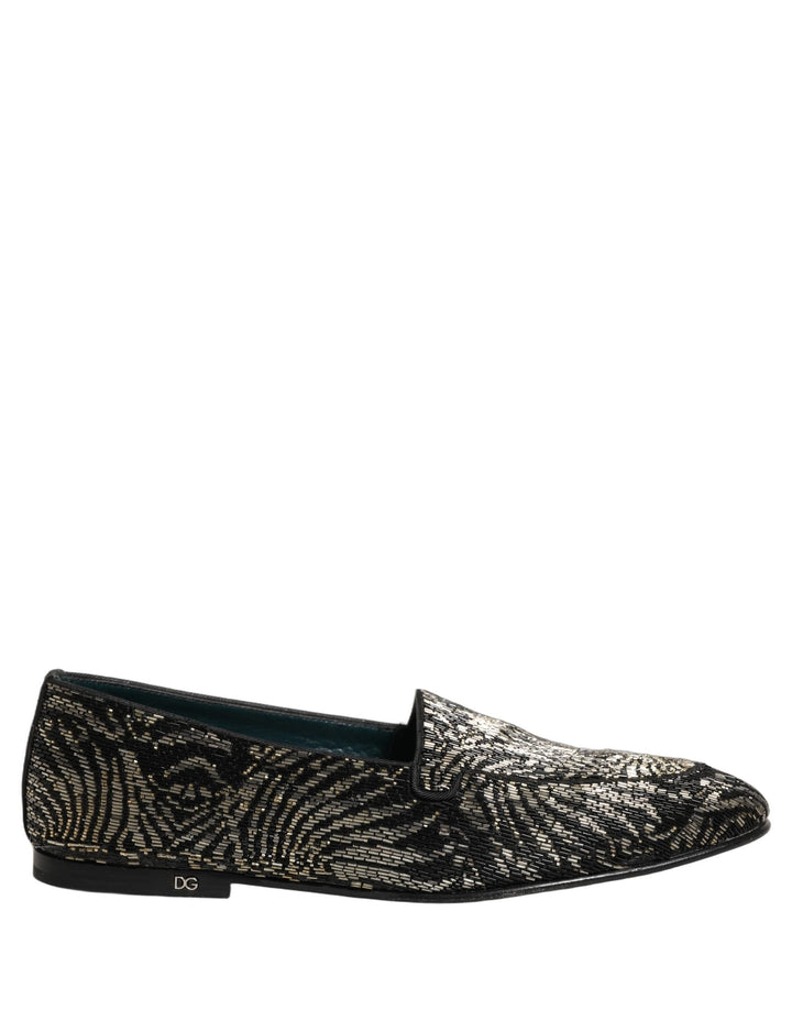 Men’s Dolce &amp; Gabbana Black Silver Embellished Dress Loafers Shoes