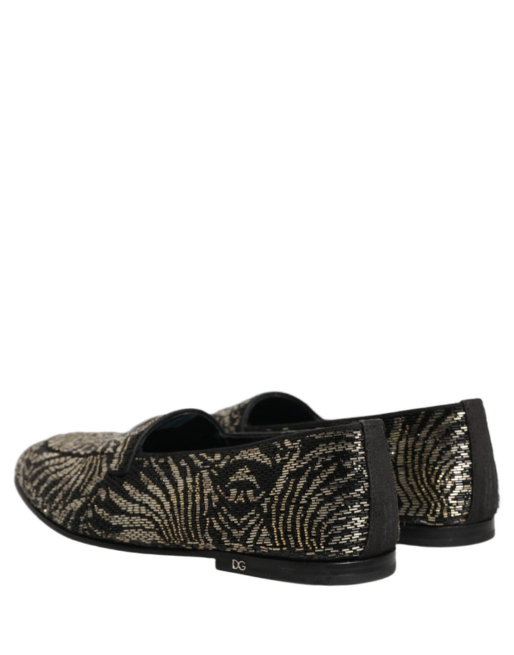 Men’s Dolce &amp; Gabbana Black Silver Embellished Dress Loafers Shoes