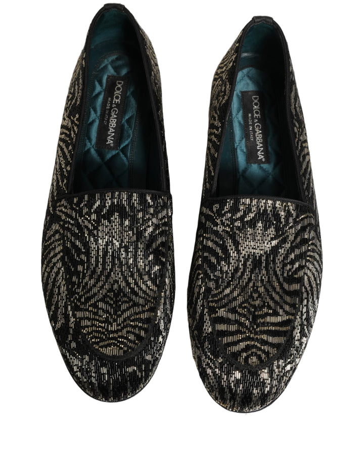 Men’s Dolce &amp; Gabbana Black Silver Embellished Dress Loafers Shoes