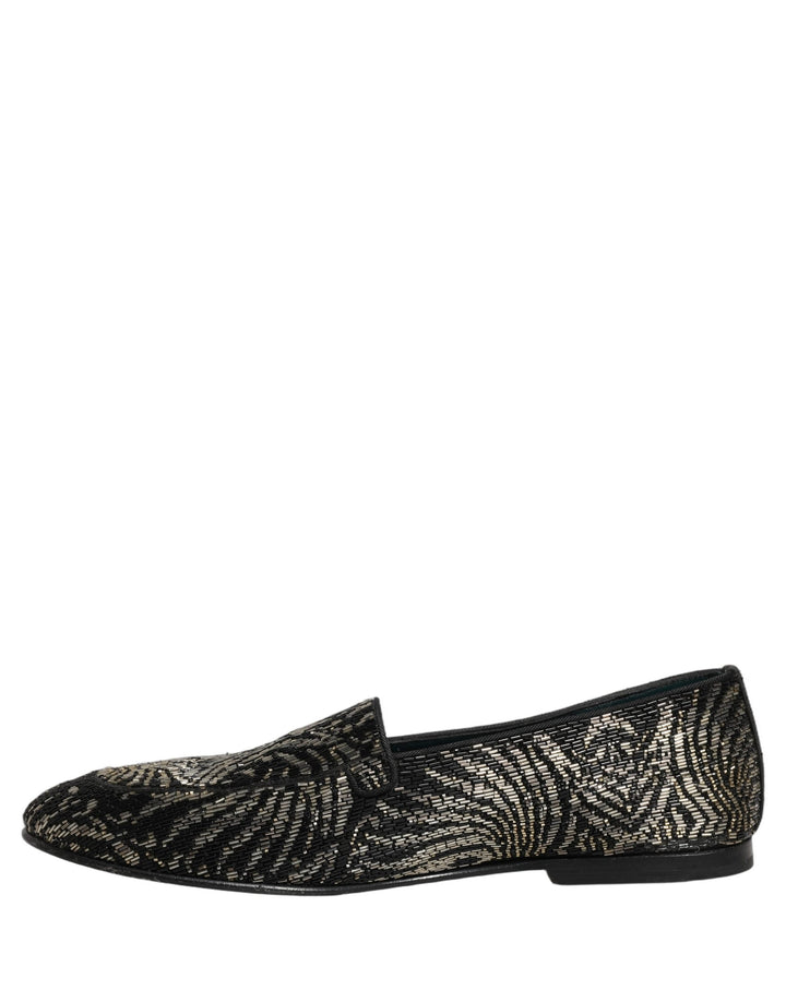 Men’s Dolce &amp; Gabbana Black Silver Embellished Dress Loafers Shoes