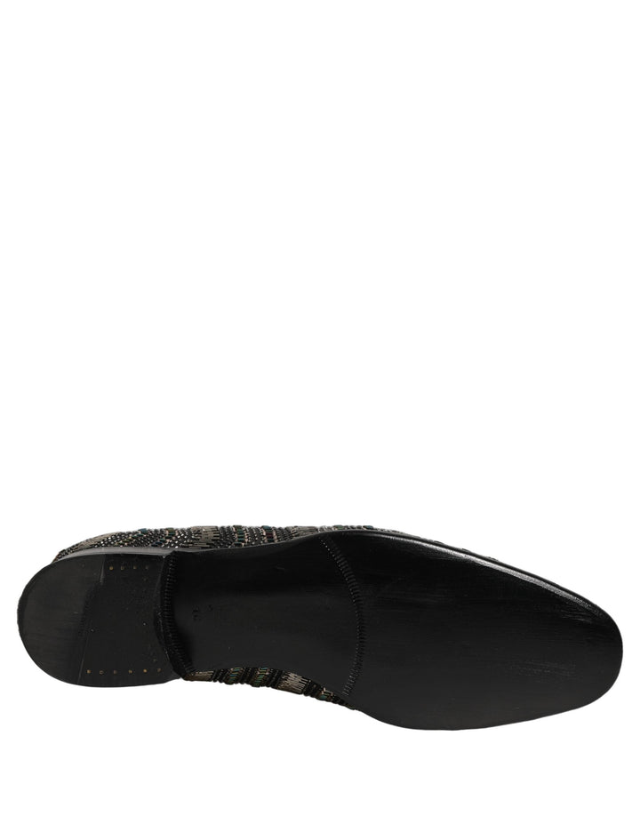 Men’s Dolce &amp; Gabbana Black Silver Embellished Slip on Loafers Shoes