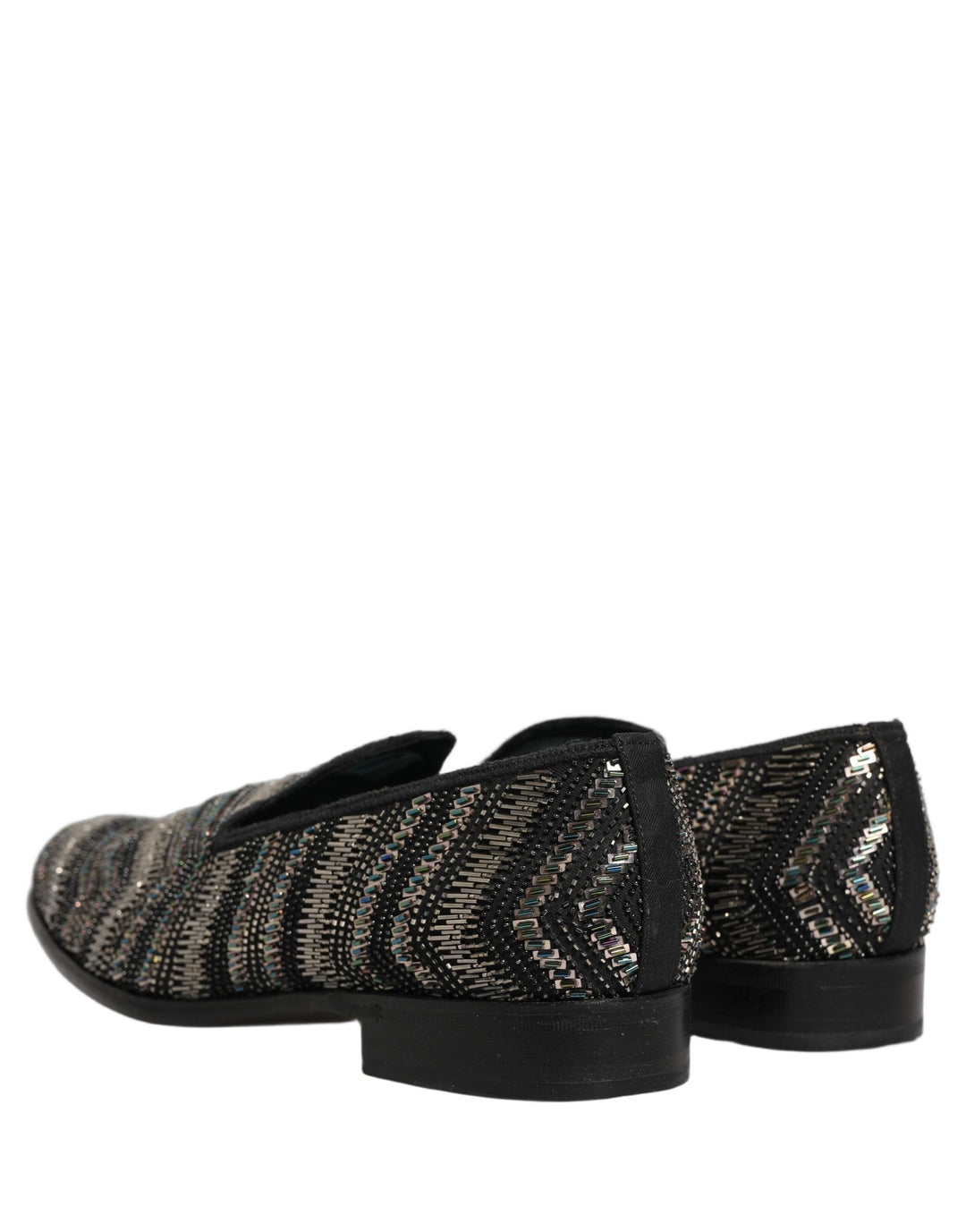 Men’s Dolce &amp; Gabbana Black Silver Embellished Slip on Loafers Shoes