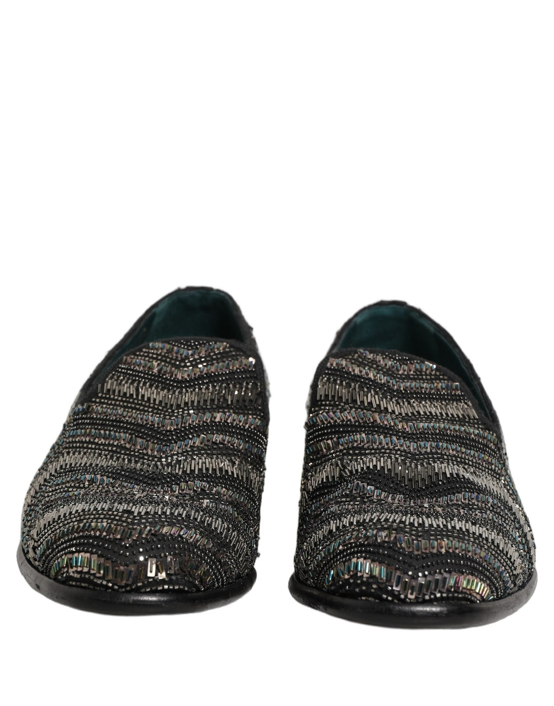 Men’s Dolce &amp; Gabbana Black Silver Embellished Slip on Loafers Shoes