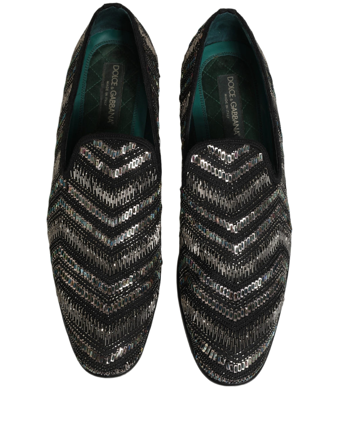 Men’s Dolce &amp; Gabbana Black Silver Embellished Slip on Loafers Shoes