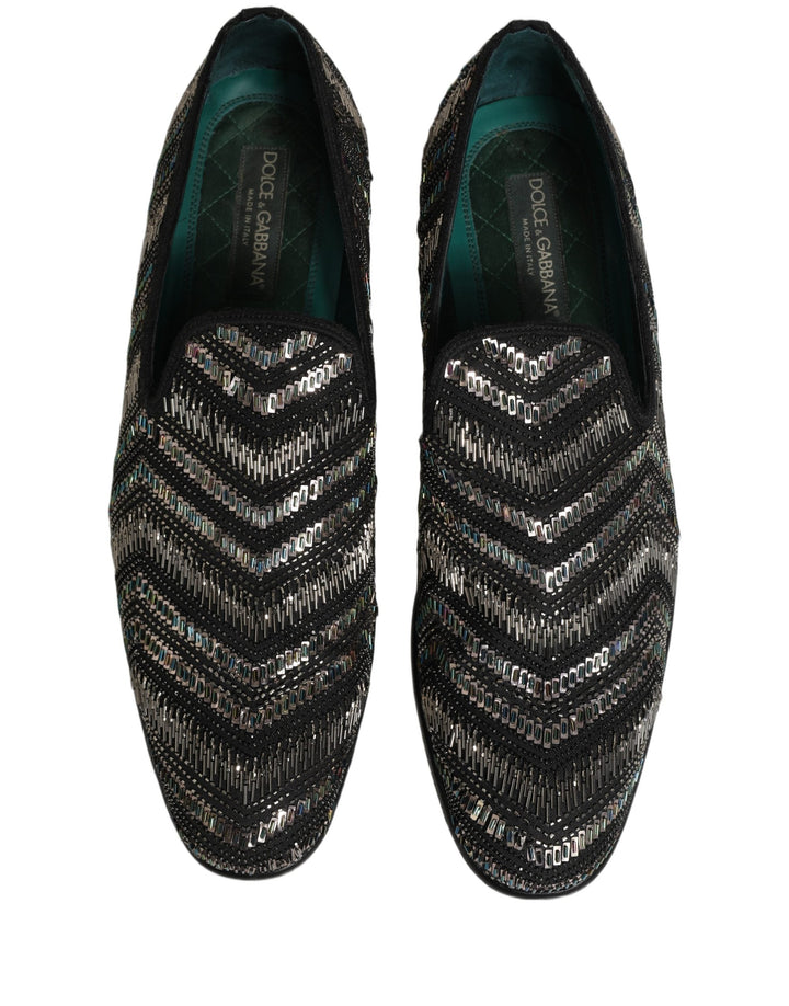 Men’s Dolce &amp; Gabbana Black Silver Embellished Slip on Loafers Shoes