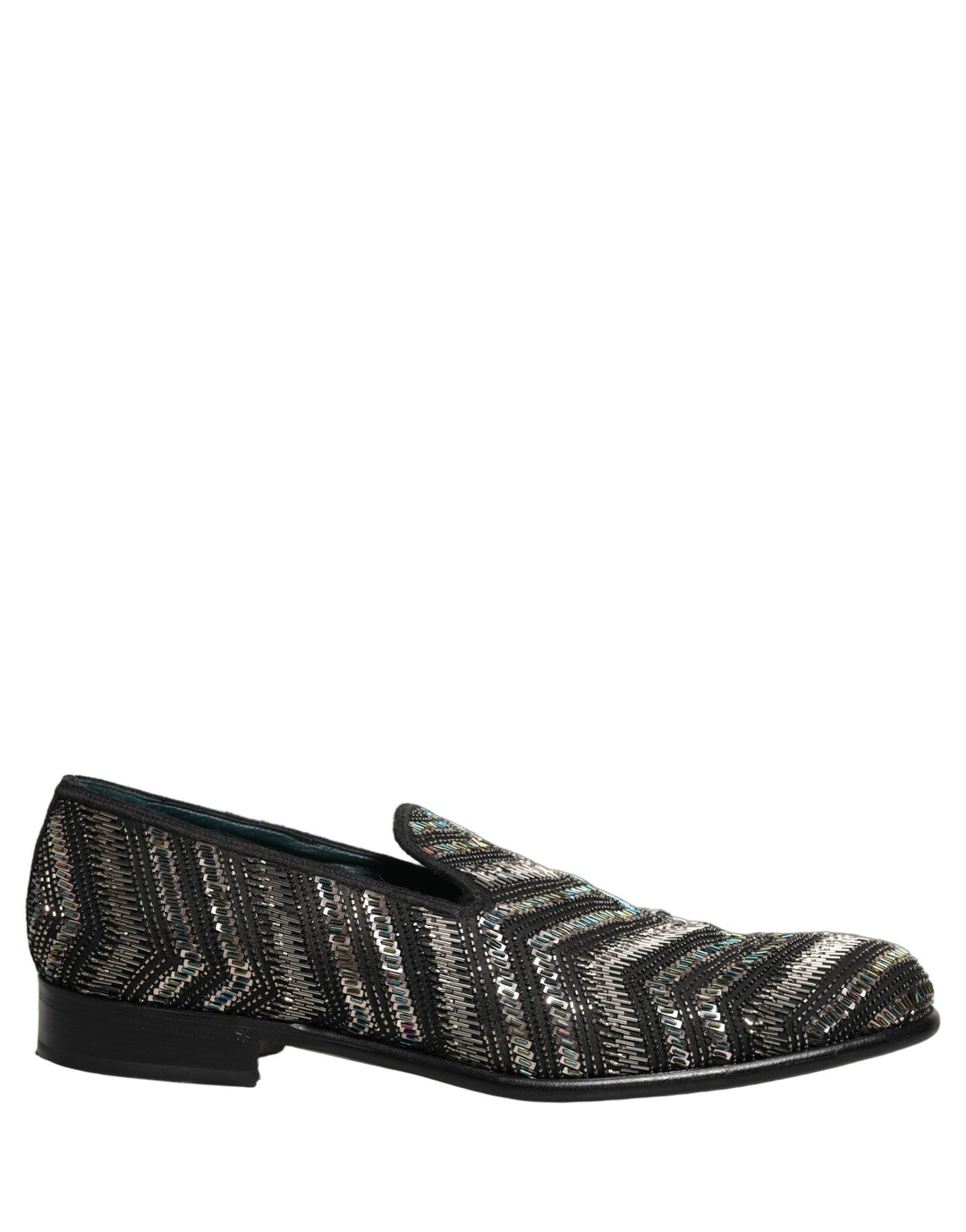 Men’s Dolce &amp; Gabbana Black Silver Embellished Slip on Loafers Shoes