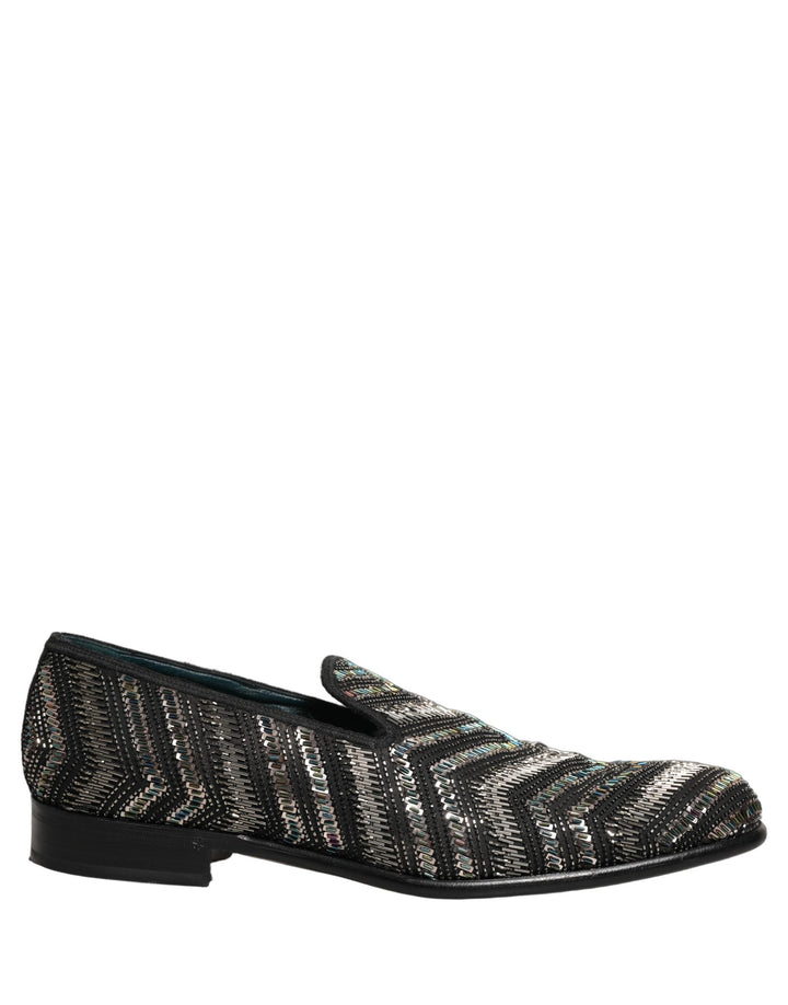 Men’s Dolce &amp; Gabbana Black Silver Embellished Slip on Loafers Shoes