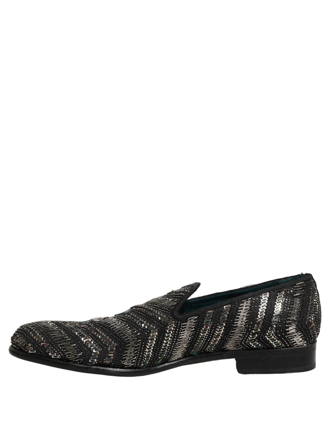 Men’s Dolce &amp; Gabbana Black Silver Embellished Slip on Loafers Shoes
