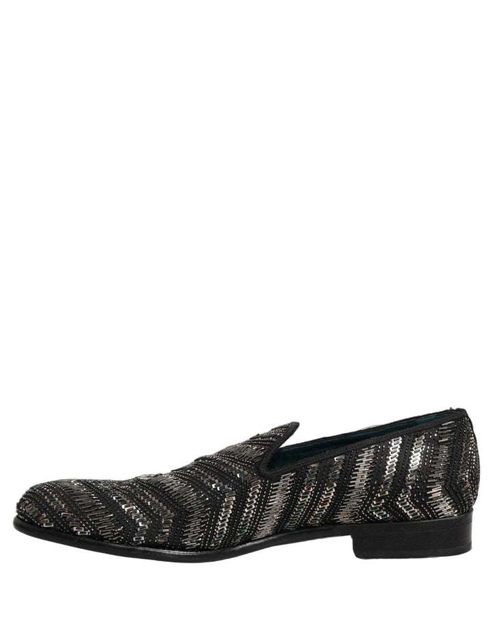 Men’s Dolce &amp; Gabbana Black Silver Embellished Slip on Loafers Shoes
